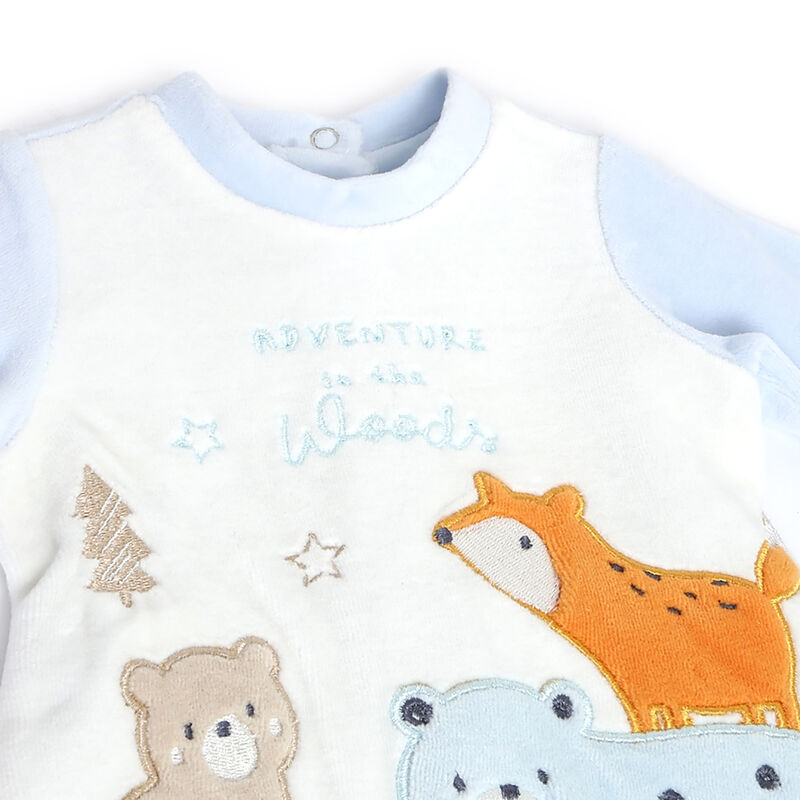 Boys Light Blue Applique Nappy Opening Babysuit image number 2